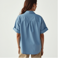 Women's Basic Short Sleeve Button-Down