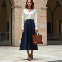 Women's High Waist A-Line Midi Skirt