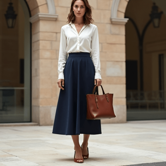 Women's High Waist A-Line Midi Skirt