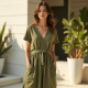 Women's Relaxed V-Neck Midi Dress
