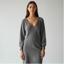 Women's Casual V-Neck Long Sleeve Dress