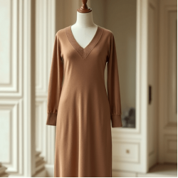 Women's Soft V-Neck Long Sleeve Dress