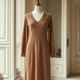 Women's Soft V-Neck Long Sleeve Dress