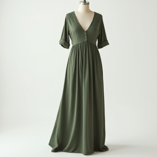 Women's Basic V-Neck Long Dress