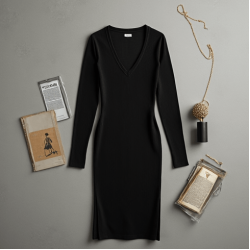 Women's V-Neck Long Sleeve Midi Dress