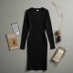 Women's V-Neck Long Sleeve Midi Dress