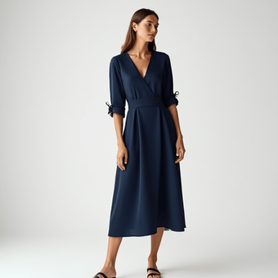 Women's Classic V-Neck Midi Dress