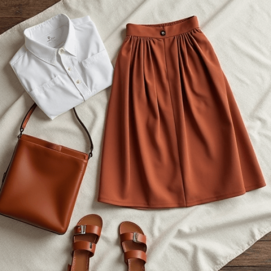 Women's Simple High Waist Midi Skirt