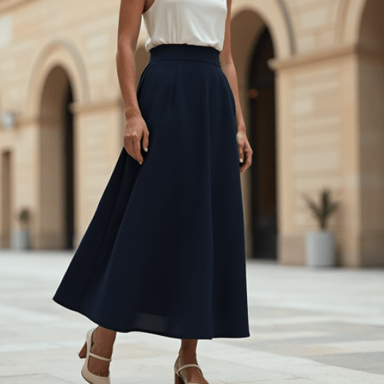 Women's High Waist A-Line Midi Skirt
