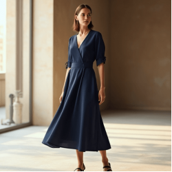 Women's Classic V-Neck Midi Dress