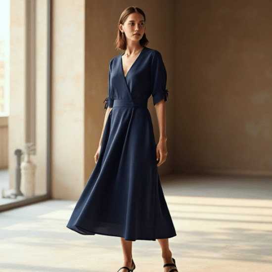 Women's Classic V-Neck Midi Dress