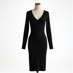 Women's V-Neck Long Sleeve Midi Dress