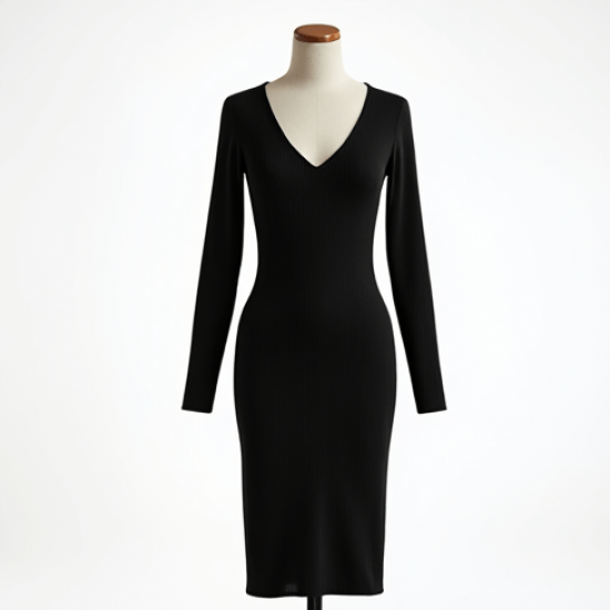 Women's V-Neck Long Sleeve Midi Dress