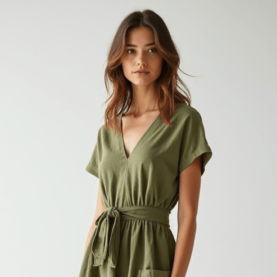 Women's Relaxed V-Neck Midi Dress