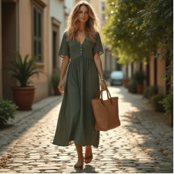 Women's Basic V-Neck Long Dress