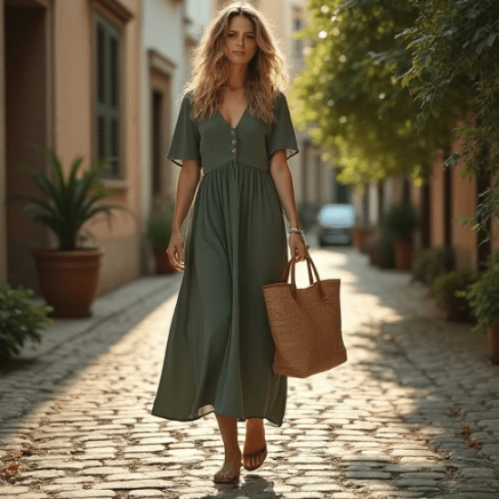 Women's Basic V-Neck Long Dress