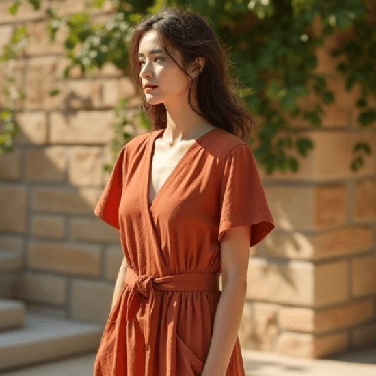 Women's Relaxed V-Neck Midi Dress