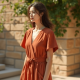 Women's Relaxed V-Neck Midi Dress