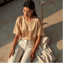 Women's Collarless Short Sleeve Top