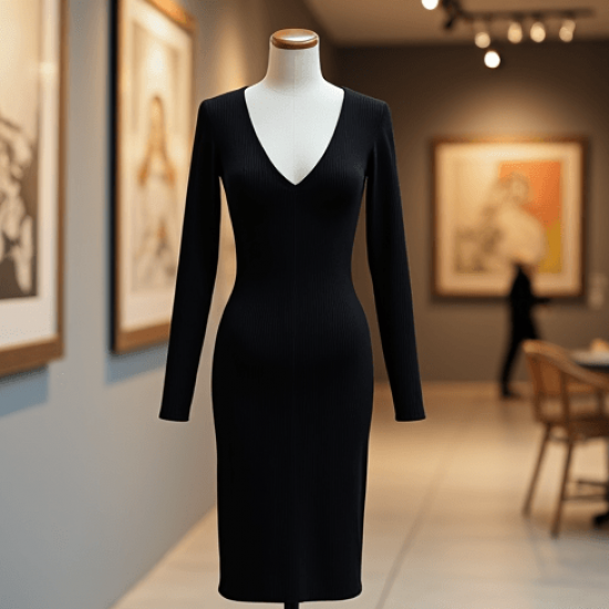 Women's V-Neck Long Sleeve Midi Dress