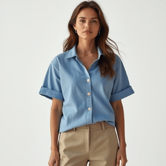Women's Basic Short Sleeve Button-Down