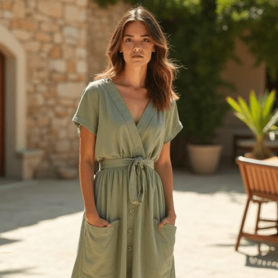 Women's Light V-Neck Midi Dress