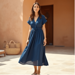 Women's Light V-Neck Midi Dress