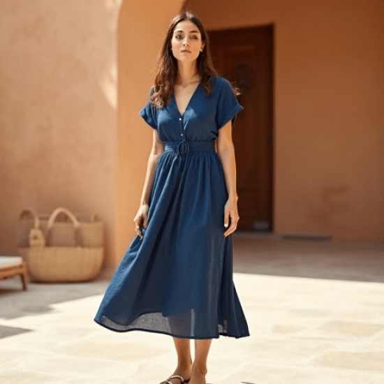 Women's Light V-Neck Midi Dress