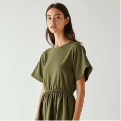 Women's Crew Neck Short Sleeve Midi Dress