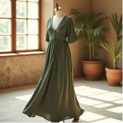Women's Basic V-Neck Long Dress