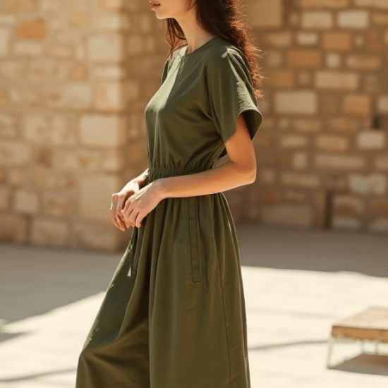 Women's Crew Neck Short Sleeve Midi Dress