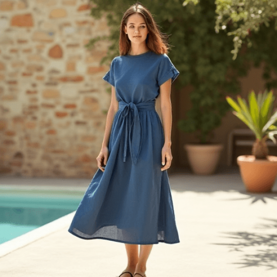 Women's Light Crew Neck Midi Dress