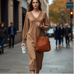Women's Soft V-Neck Long Sleeve Dress