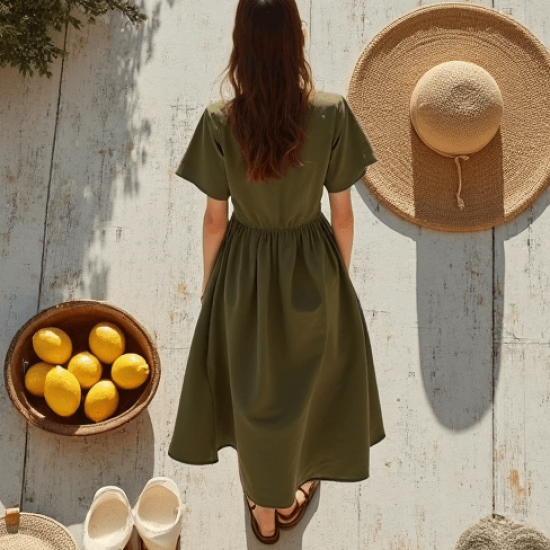 Women's Crew Neck Short Sleeve Midi Dress