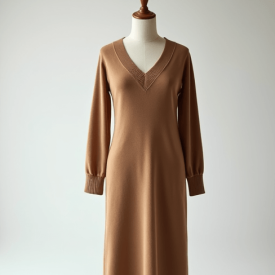 Women's Soft V-Neck Long Sleeve Dress