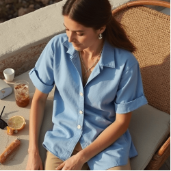 Women's Basic Short Sleeve Button-Down