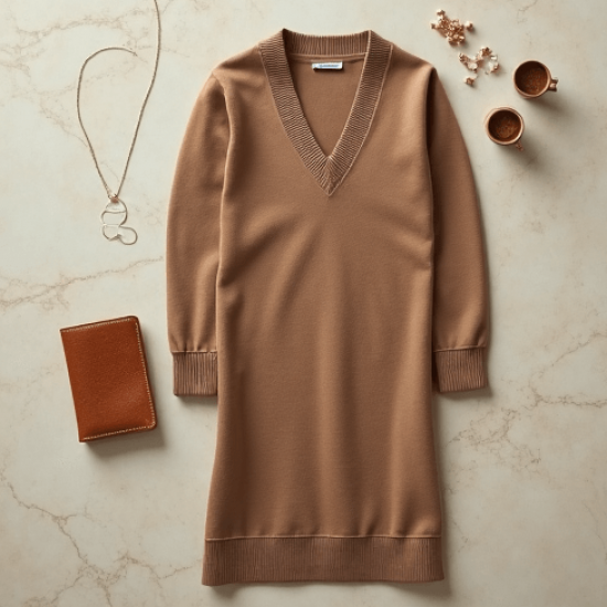 Women's Soft V-Neck Long Sleeve Dress
